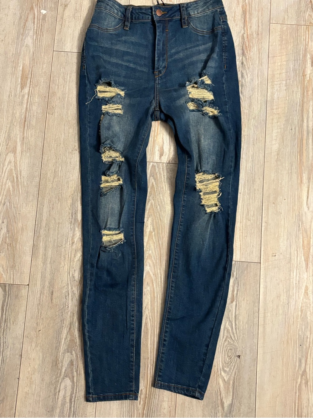 Fashion Nova Dark Blue Ripped Skinny Jeans